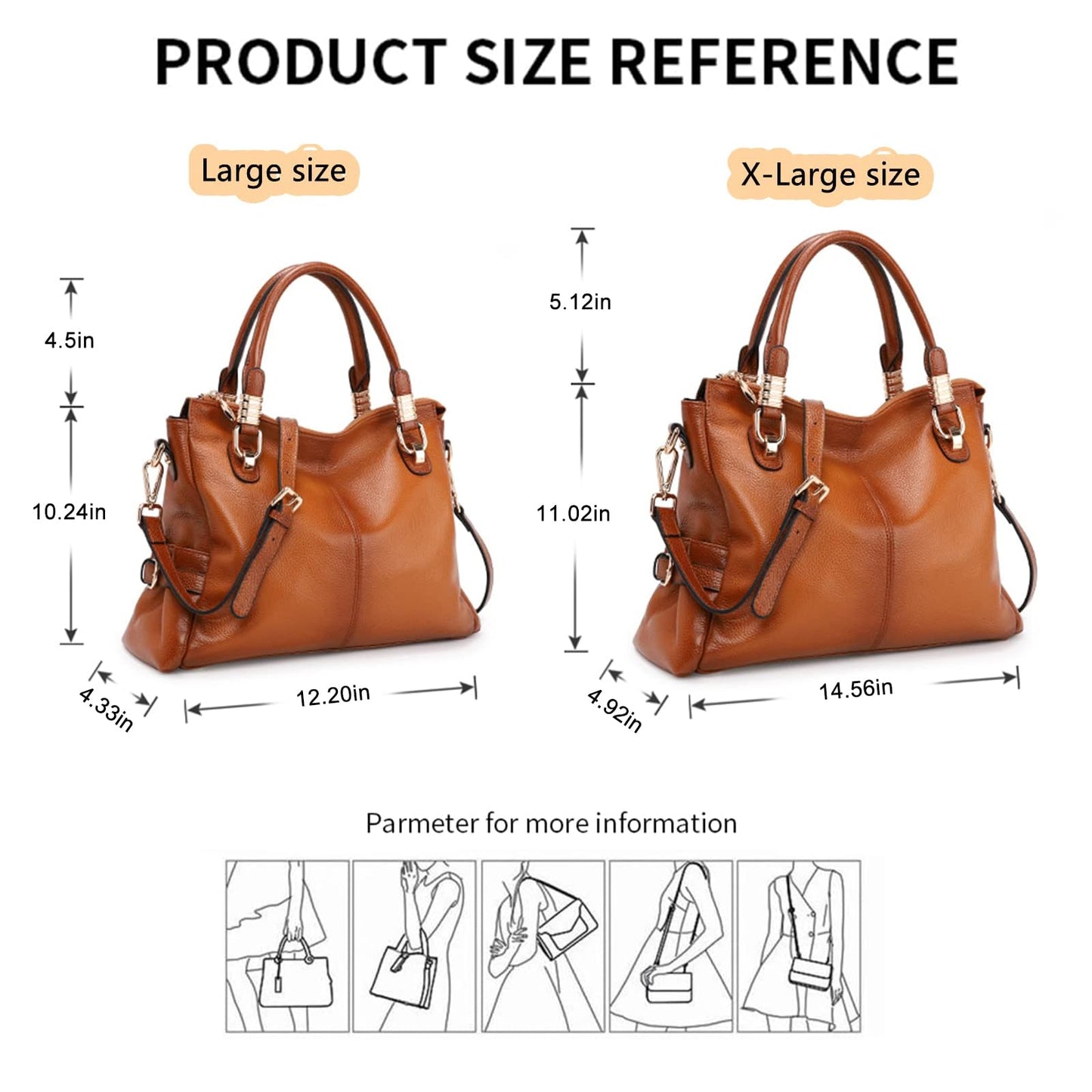 Kattee Women's Genuine Leather Purses and Handbags, Satchel Tote Shoulder Bag (Brown)