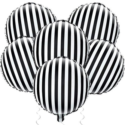 Jobkoo Black and White Striped Balloons 18 Inch Striped Mylar Foil Balloons Round Halloween Aluminum Helium Balloon for Halloween Birthday Baby Shower Party Decorations