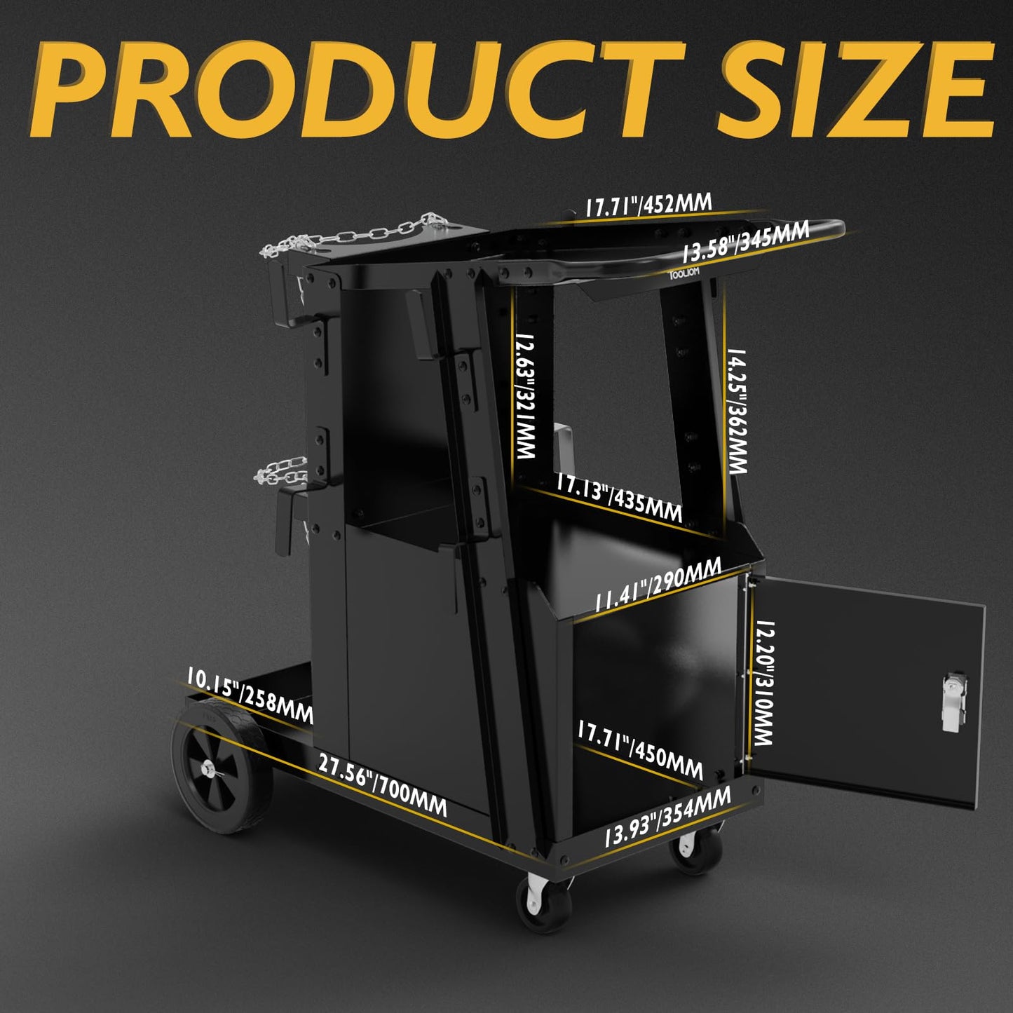 TOOLIOM Welder Cart & Welding Trolley for MIG/TIG/Stick Welders & Plasma Cutters Heavy Duty, Large Capacity Lockable Cabinet & 360 Swivel Wheels