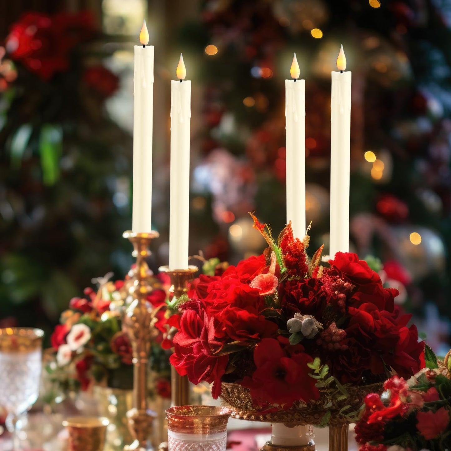 Baquler 48 Pcs 10 Inch Ivory Flameless Taper Candles LED Candle Sticks Battery Operated Flickering LED Candlestick Window Plastic Candle for Wedding Halloween Christmas Decor(No Battery)
