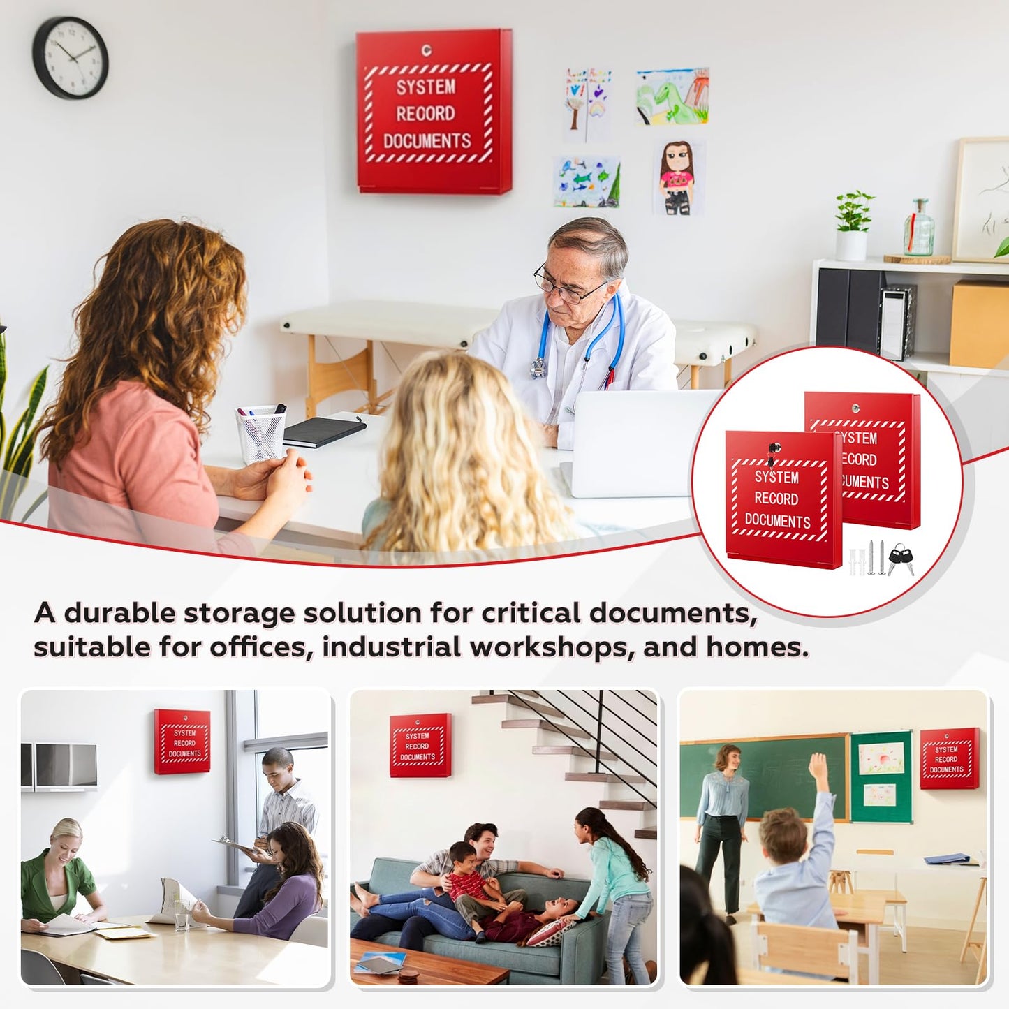 Zonon 2 Sets Systems Record Document Cabinet Lock, System File Cabinet Locking Document Storage Red for Office Home with Keys and Screws(12 in x 13 in x 2.35 in)