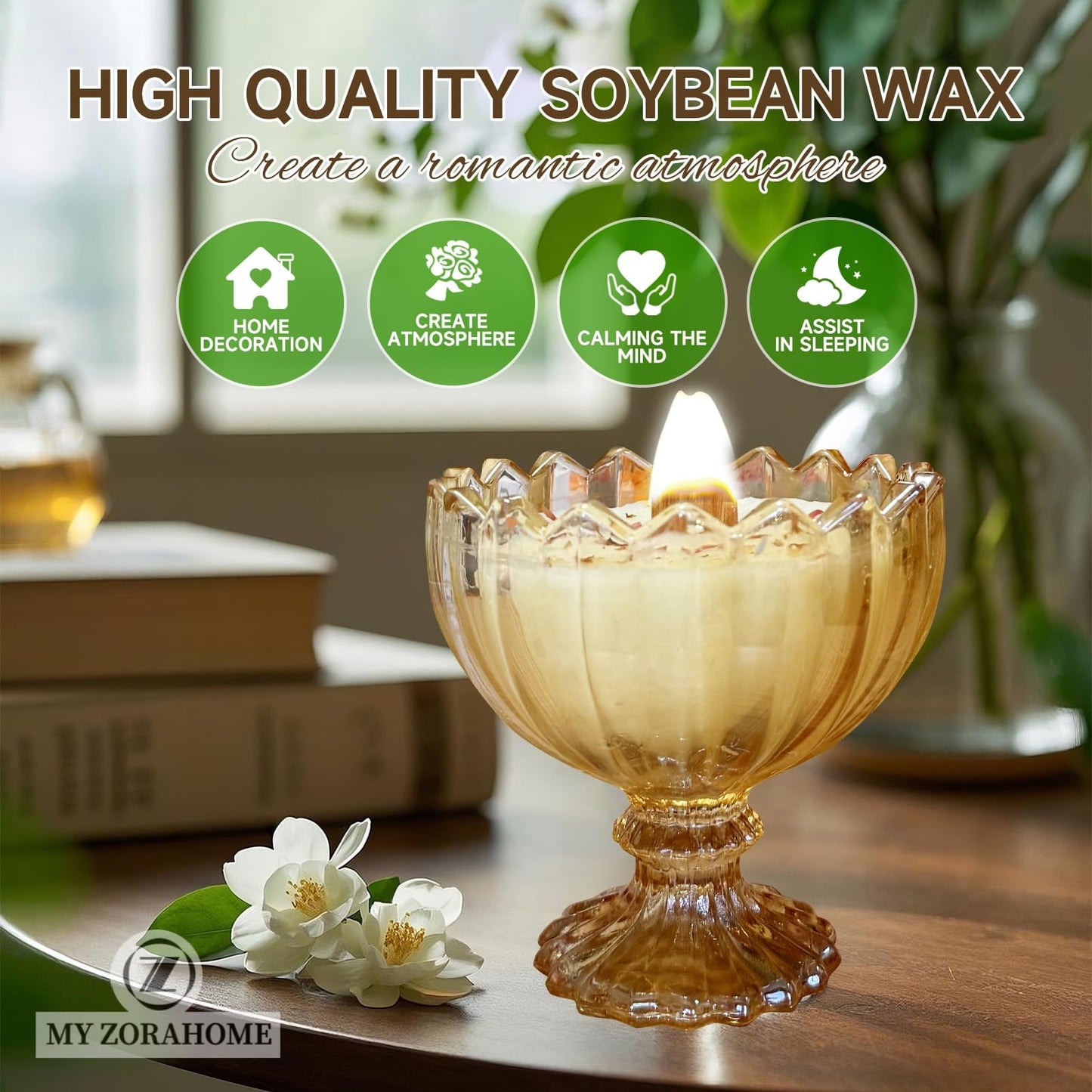 Joo Sko Jar Candy Bowl Shape Soy Wax Candle, Scented Jasmine Candles for Home Scented or As a Birthday/Holiday Candle Gift for Your Loved(7.05OZ/48Hours Burning)