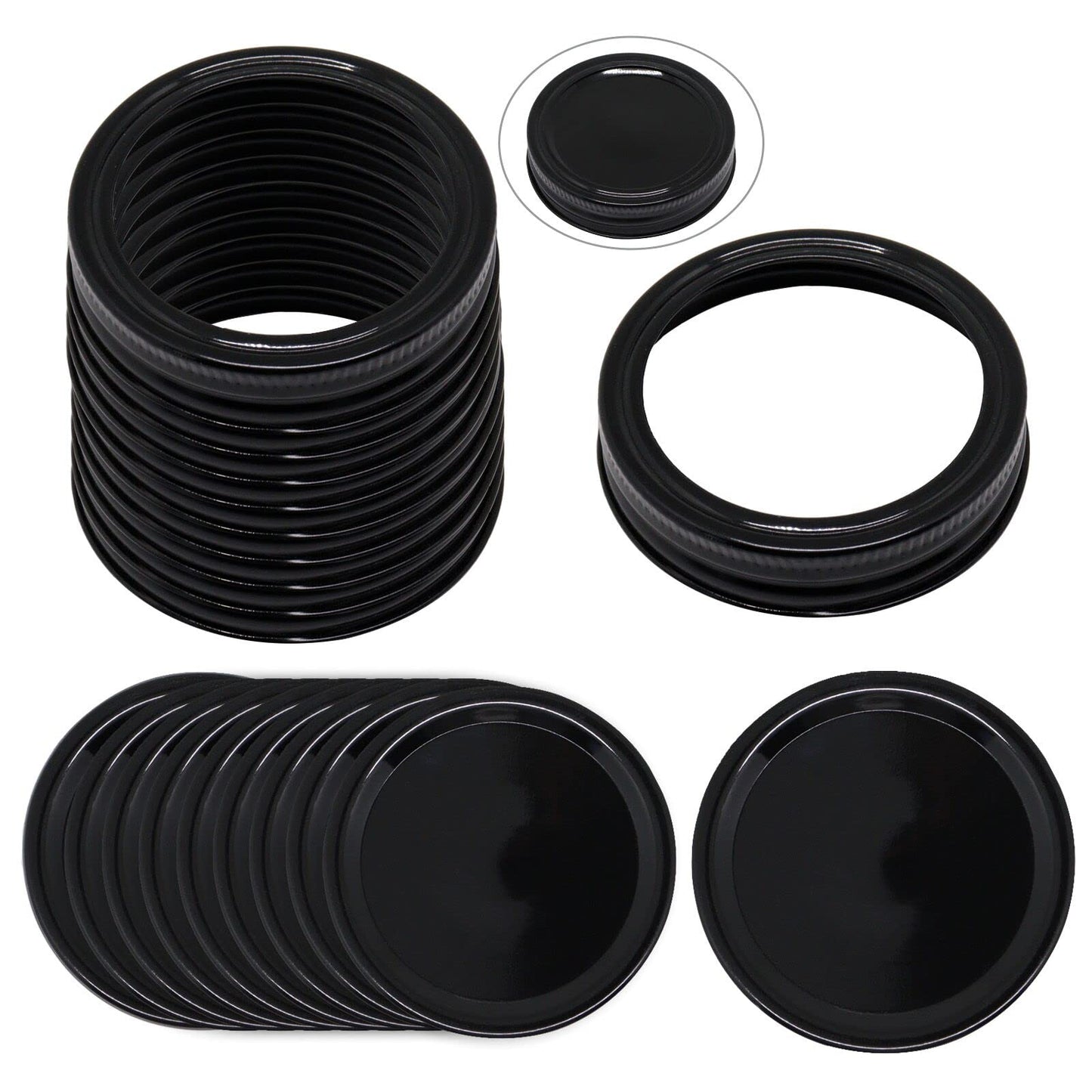 BENLIUDH Canning Lids and Rings, 2-3/4 Inches Reusable Mason Jar Lids Regular Mouth Compatible with Ball or Kerr Jars Set of 10 (10 Lids+10 Rings, Black)