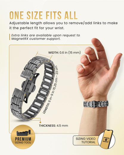 MagnetRX® Magnetic Bracelets for Men - EllipseMAX 5X Strength 5,000 Gauss Magnets - Designed in USA & Patent Pending - Premium Titanium Mens Magnetic Bracelet & Adjustable Length (Gunmetal)