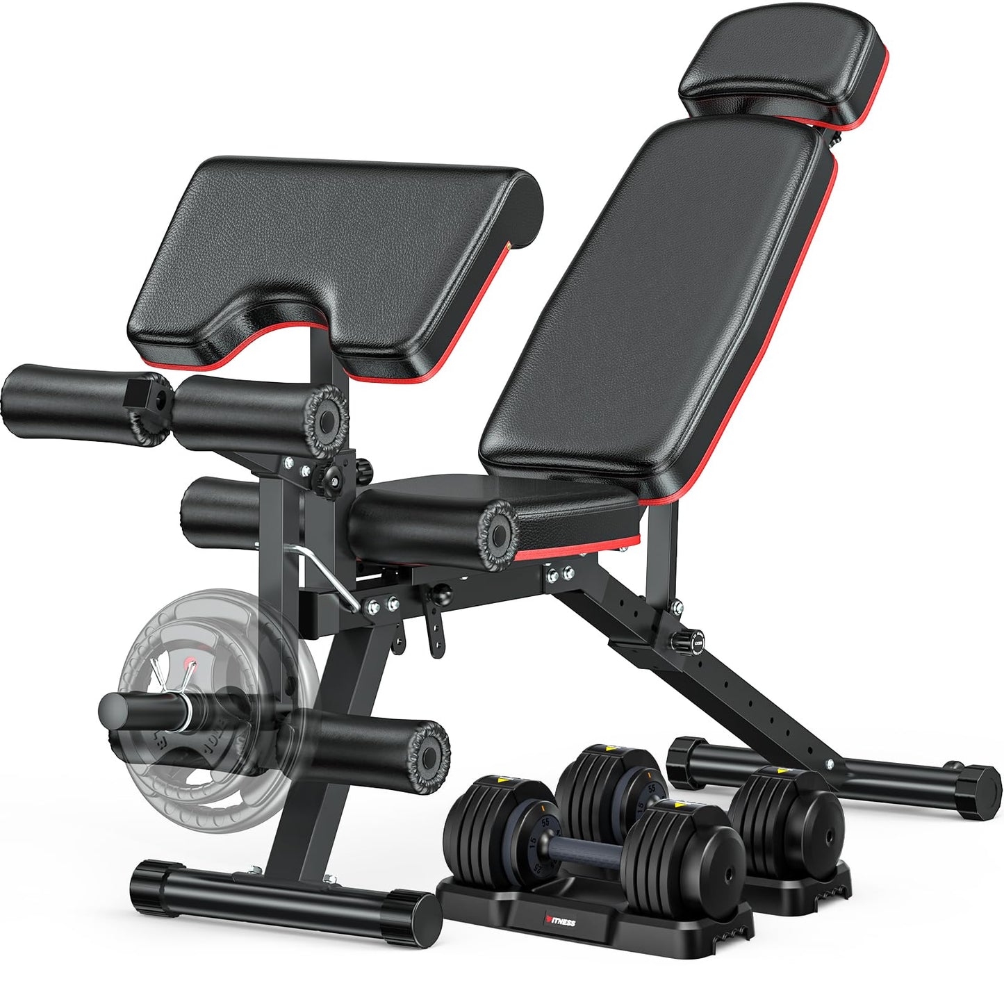 XDDIAS Workout Bench, Adjustable Weight Bench with Leg Extension and Leg Curl, Extended Headrest, 900LBS Preacher Curl Bench Incline Decline Flat Workout Bench for Home Gym Full Body Exercise