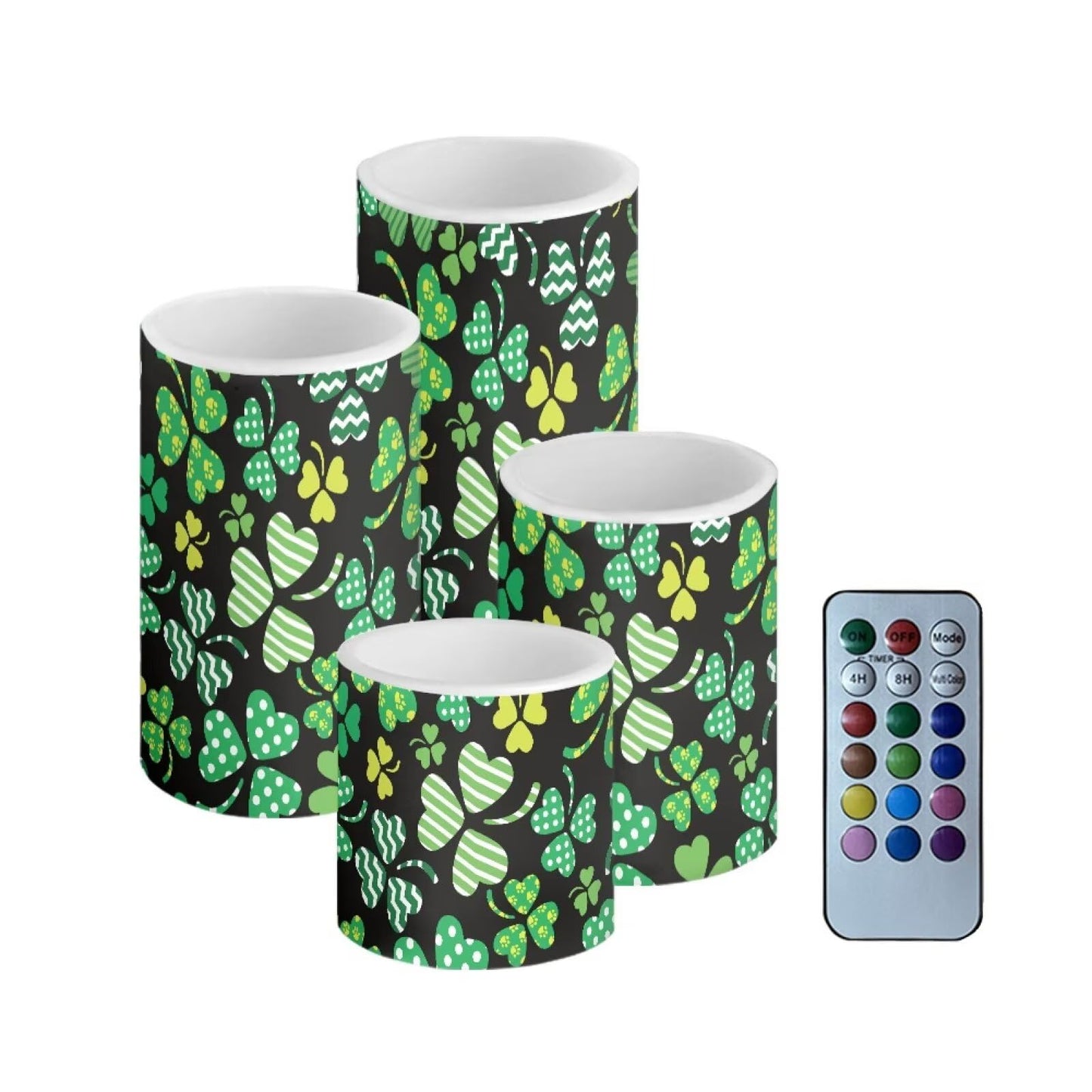NETILGEN St Patrick's Day Decorative Flameless LED Candles Set of 4 Electric Candles with Remote Timer Control Color Changing, Green Leaf