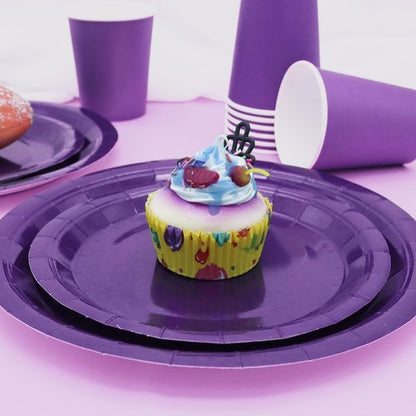 Gudvilla Purple Paper Plates Party Supplies,168pcs Purple Plates and Cups and Napkins Set for Mardi Gras Birthday Decorations Disposable Dinnerware Sets for Women Serve 24