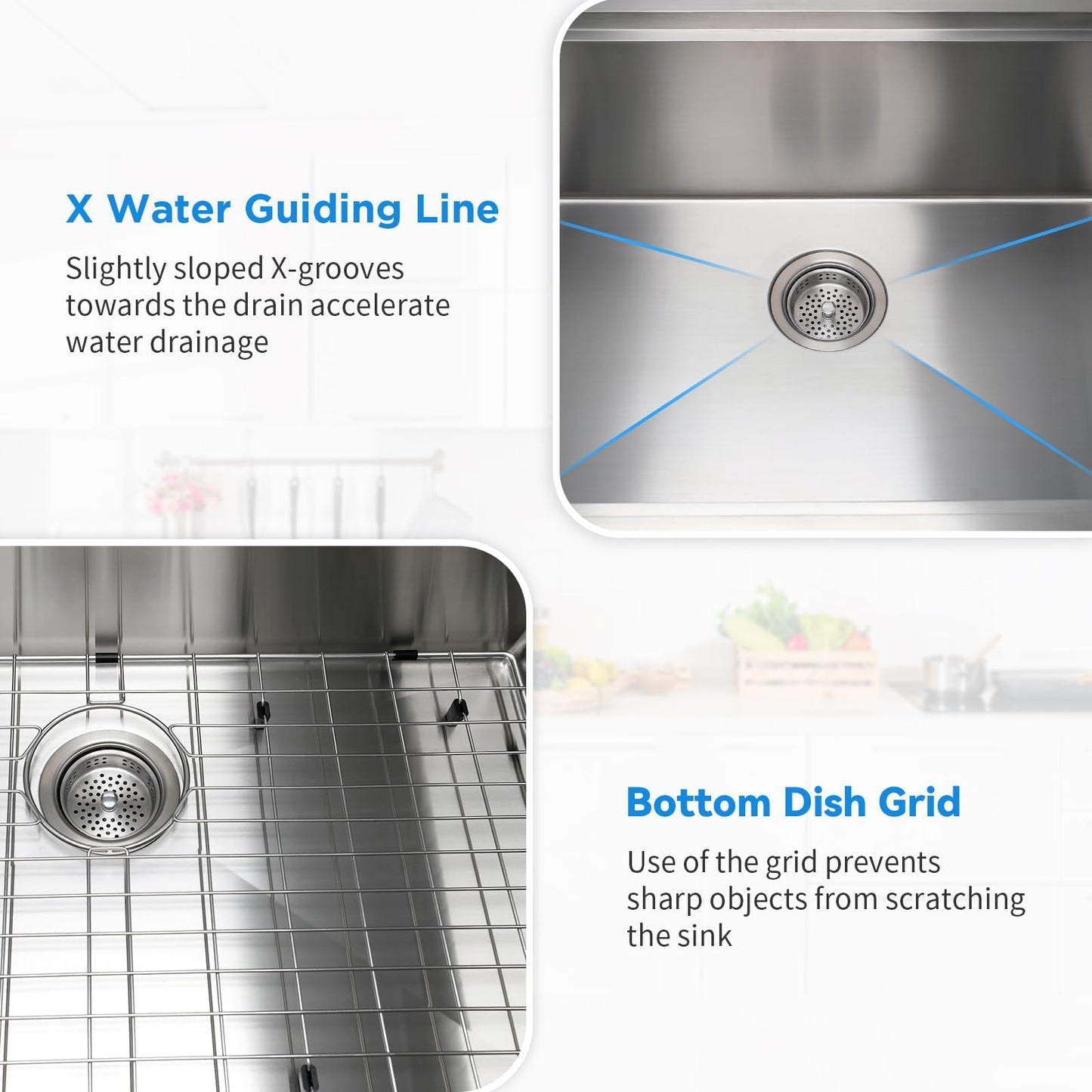 SANYCASA 30 Inch Undermount Kitchen Sink Superior Drain Kitchen Sinks 11 Gauge (3mm) Stainless Steel, Single Bowl Integrated Ledge Multifunctional Workstation Set -