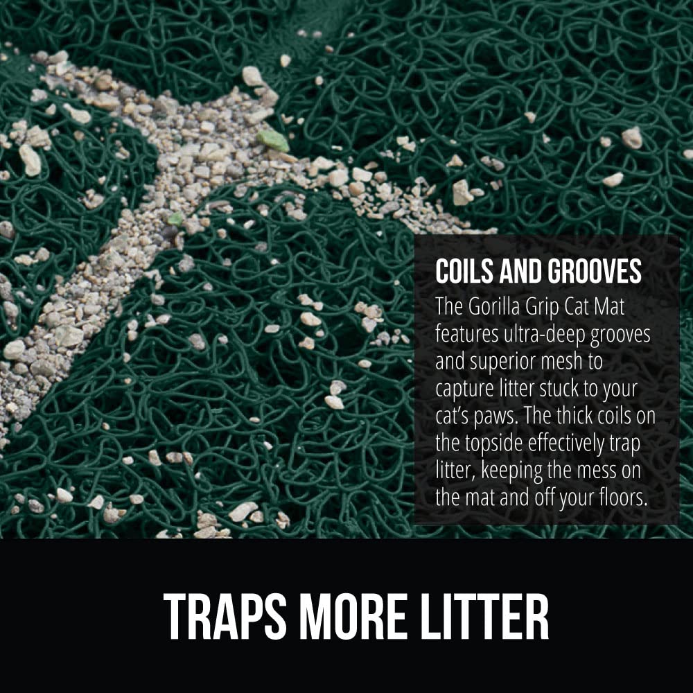 GORILLA GRIP Cat Litter Box Mat, Water Resistant, US Designed Kitty Litter Trapping Mats, Easy to Clean, Scatter Control, Less Mess and Clean Floors, Kitten Supplies for Indoor Cats 17x11 Hunter Green