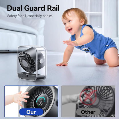 KIMMOO Rechargeable USB Desk Fan - Quiet Turbo Airflow Table Fan with 100 Speeds & 90° Rotation | Black