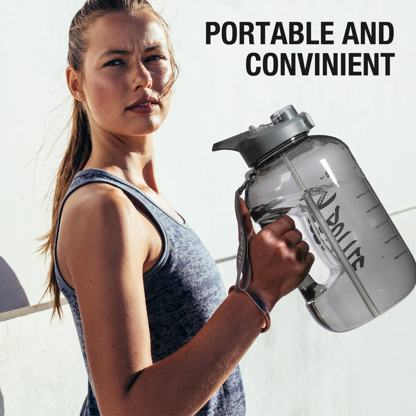 XBOTTLE 1 Gallon BPA Free Tritan Water Bottle with Straw & Chug Lid for Sports Camping Fitness 128oz Black