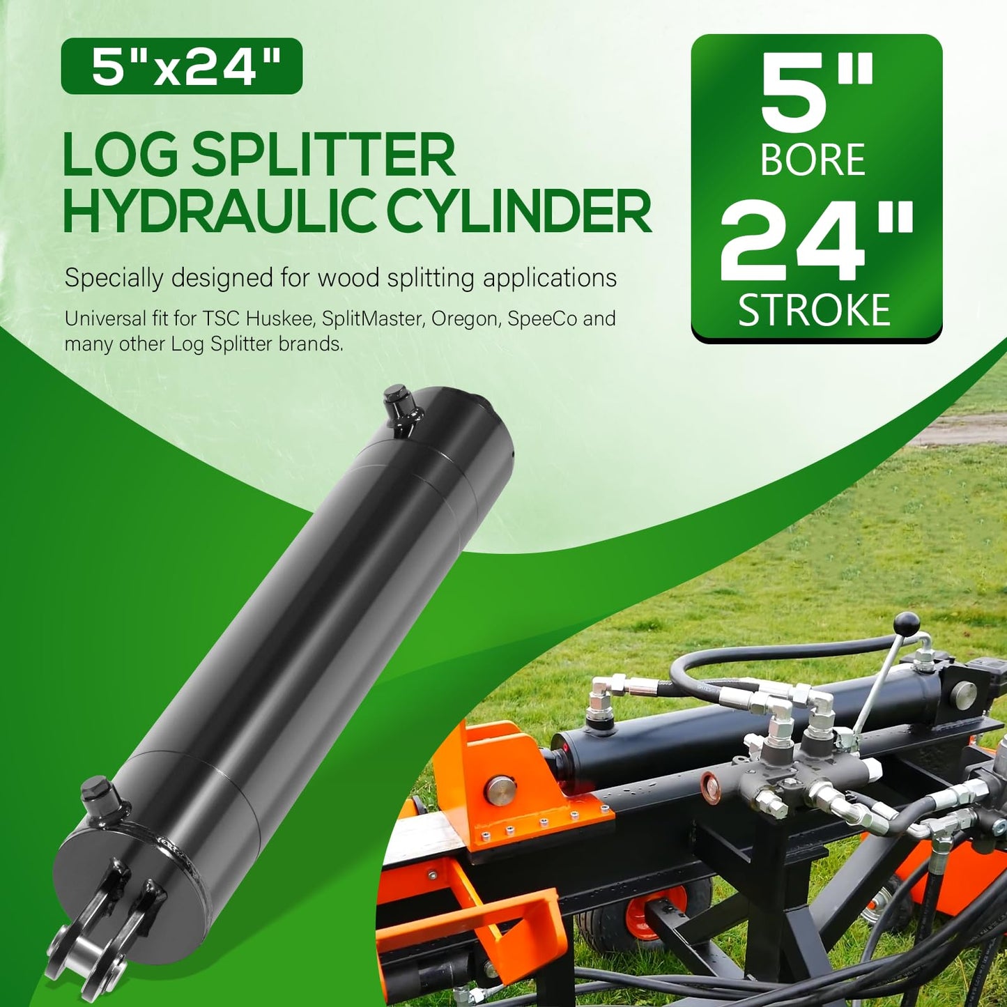 5"x24" Heavy Duty Hydraulic Cylinders Log Splitter Hydraulic Cylinder Double Acting Universal Hydraulic Cylinder 5" Bore 24" Stroke 2" Rod 3500 PSI