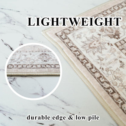 Skiennix Washable 5x5 Square Area Rug - Non-Slip, Stain-Resistant, Lightweight Beige Carpet for Home