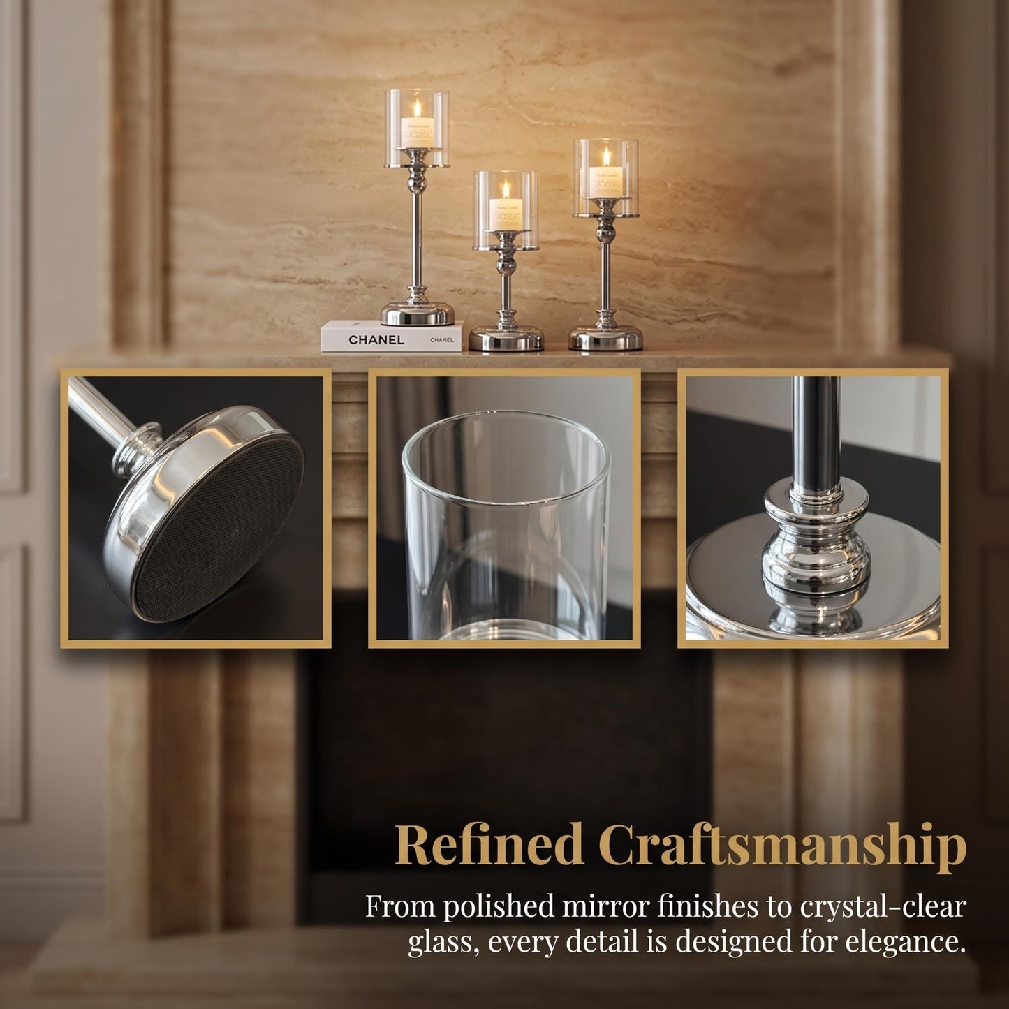 Oakernel Sliver Hurricane Candle Holders - Set of 3 Tall Candlestick Holders Windproof Taper Candle Holders, Metal Stand for Table Centerpiece Outdoor Indoor Wedding Party Holiday Decor