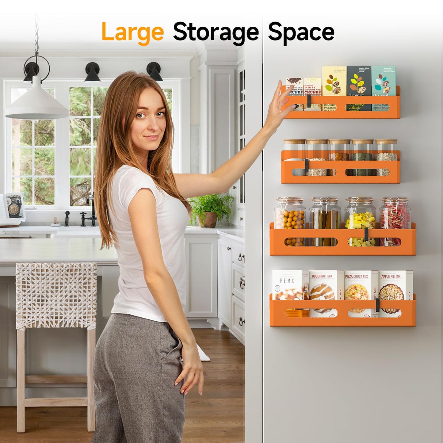 4 Pack Magnetic Spice Rack for Refrigerator, Spice Rack Organizer, Moveable Magnetic Shelf Fridge Organizer with 4 Hooks for Kitchen and Oven Organization, Black