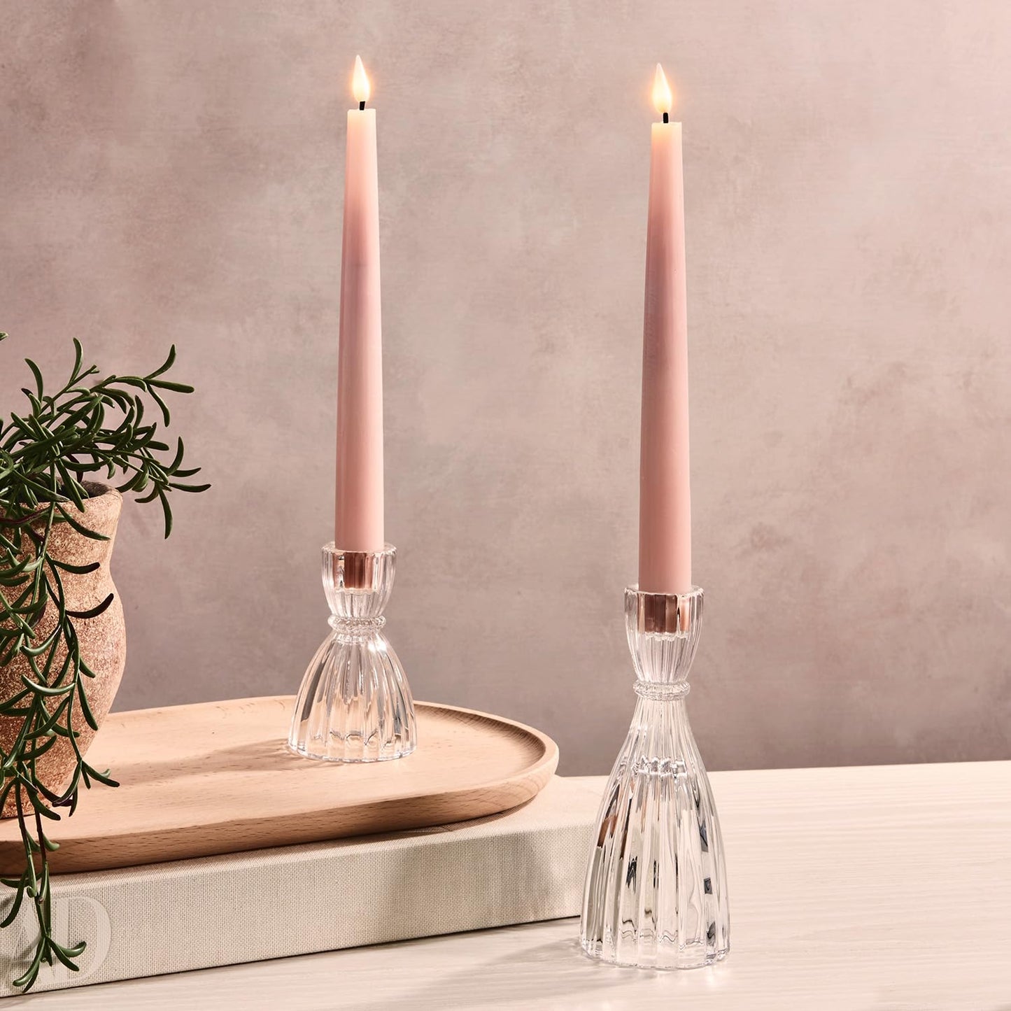 LampLust Flameless Taper Candles with Remote, 9 Inch, 4 Pack Pastel Pink Candlesticks, LED Flickering Flameless Candles for Baby Shower Gender Reveal, Summer Table Decor & Party Decorations