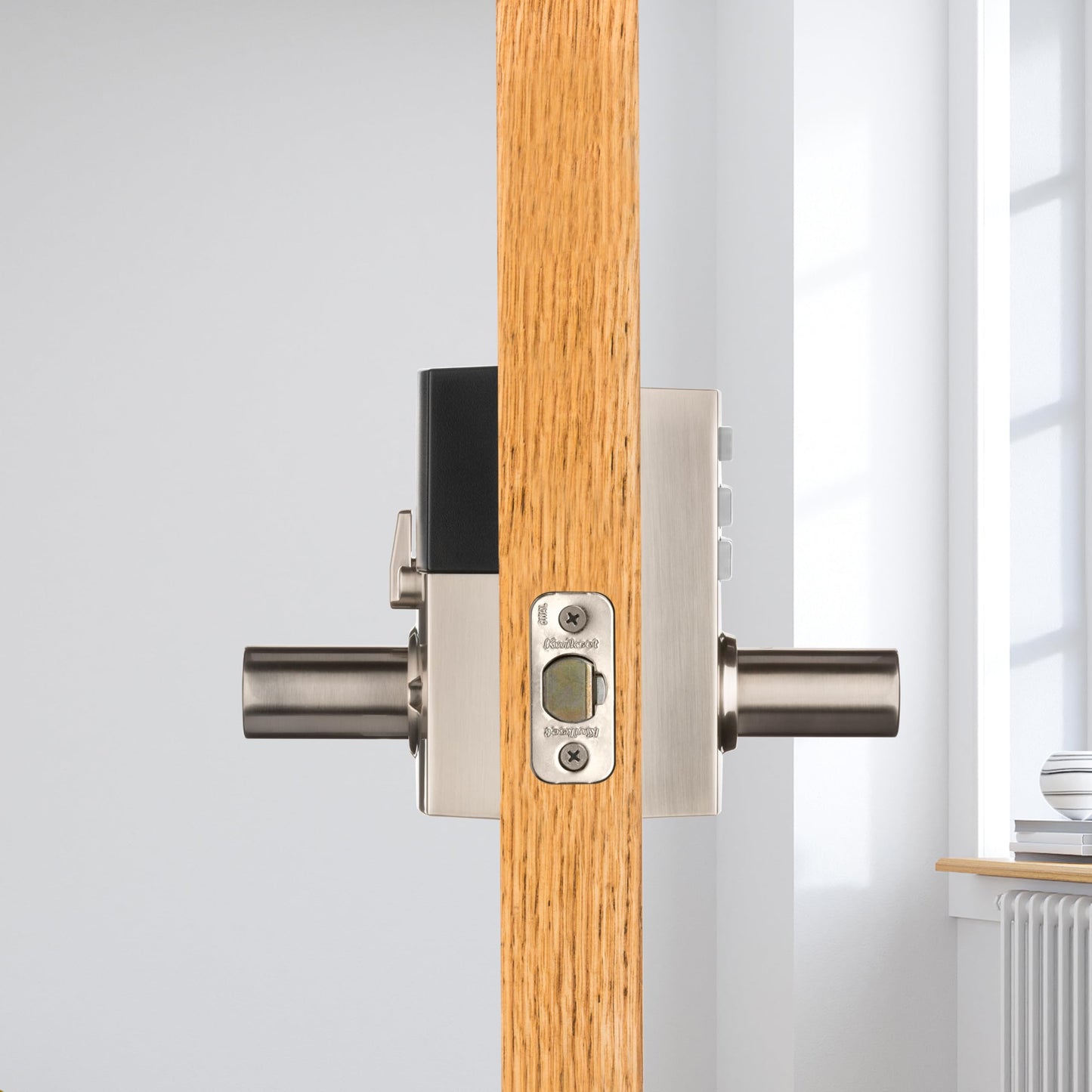 Kwikset SmartCode 917 Keypad Keyless Entry Contemporary Residential Electronic Lever Lock Deadbolt Alternative with Halifax Door Lever and SmartKey Security, Satin Nickel