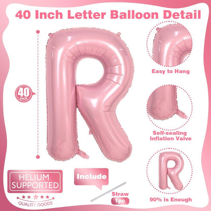 Big Letter Balloon - 40" Pastel Pink Mylar Helium Alphabet Customize Name Balloon, Self Inflating Baby Pink Foil R Custom Letter Balloon for Girl Women Birthday Party Baby Shower Decoration