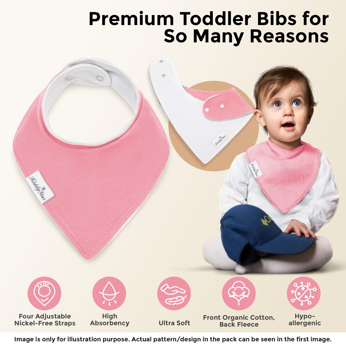 KiddyStar Baby Bandana Bibs, 5 Pack Organic Cotton Drooling & Teething Bib for Babies, Infants & Kids, Gift for Newborn (Classic Bandana Bibs)