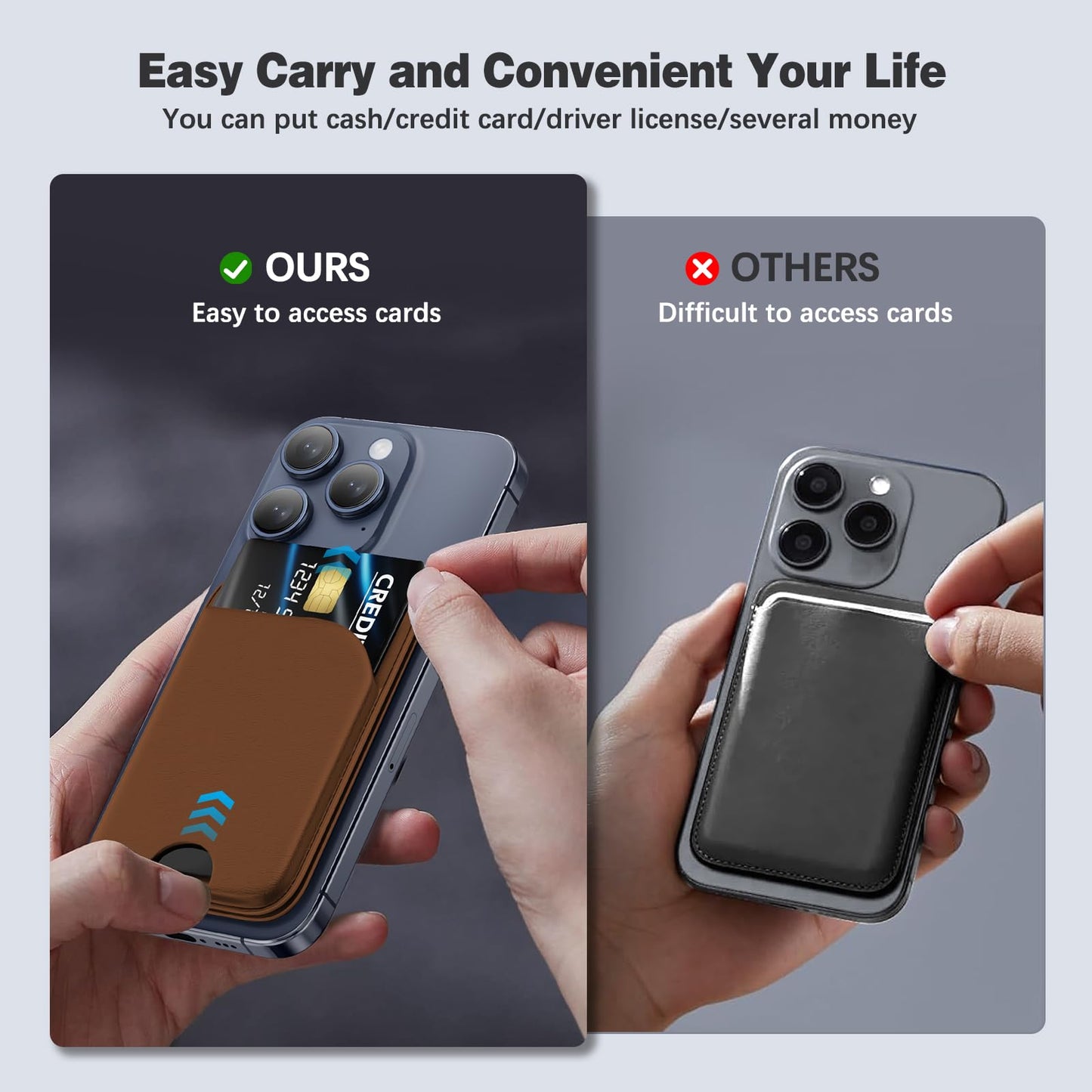 Mag-Safe Wallet Magnetic Wallet for Phone Lightweight Magnetic Phone Pouch Stand Adjustable Leather Mag-Safe Card Holder for iPhone 17/16/15/14/13/12 Series, Not for iPhone 13/12 Mini (Black)