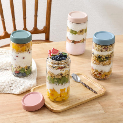 NETANY 6-pack 16 oz Overnight Oats Containers with Lids, Glass jars with Airtight Lids, Wide mouth Mason Salad jars, Glass Food Storage Containers for Snacks Yogurt Spice Sugar