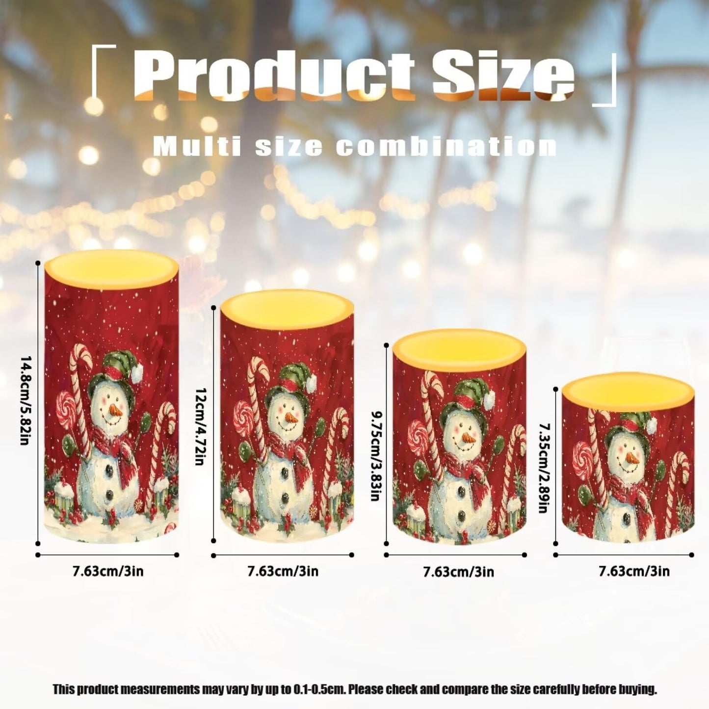 NETILGEN Flameless LED Battery Candles with 18-Key Timer Remote Control Colorful Lights Candles Set of 4 Christmas Cartoon Snowman Print