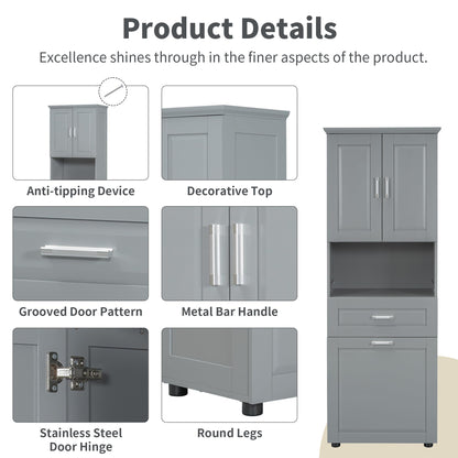 Virubi Tall Laundry Cabinet with Tilt Out Laundry Hamper and Drawer, Modern Wood Bathroom Storage Cabinet with Doors and Adjustable Shelves, Freestanding, Grey