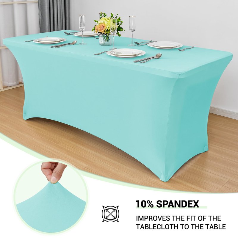 Obstal Spandex Table Cover 4ft Fitted Tablecloth Rectangular - Stretch Rectangle Folding Table Cloth for Birthday Party Wedding Banquet, Fresh Blue, 48L x 24W Inch