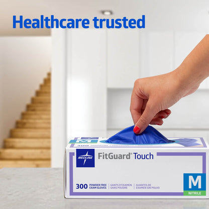 Medline FitGuard Touch Nitrile Exam Gloves, 300 Count, Small, Powder Free, Disposable, Not Made with Natural Rubber Latex, Excellent Sense of Touch for Medical Tasks, Durable for Household Chores