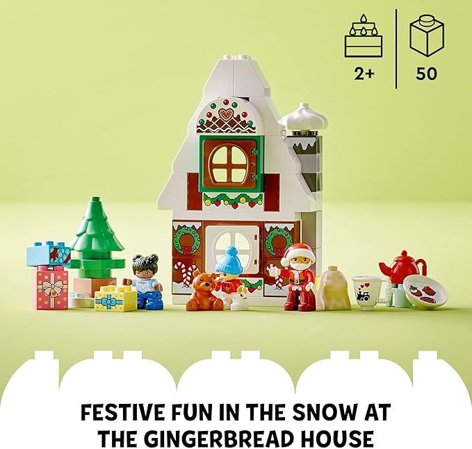 LEGO DUPLO Santa's Gingerbread House Building Set Christmas Toy for 2 Year Old Boys and Girls Includes Santa Claus Figure Stocking Filler Idea Great Gift for Toddlers 10976