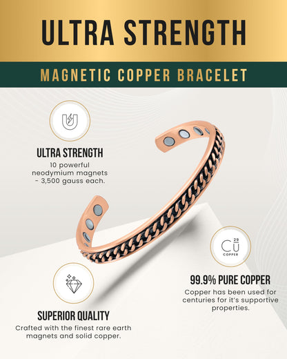 MagnetRX® Copper Magnetic Bracelets – Effective Pure Copper Bracelet for Men and Women – Copper Cuff Adjustable Magnetic Bracelet Bangles (Curb Chain Inlay)