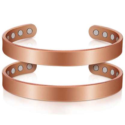 Auramag Copper Bracelets for Women, Magnetic Bracelet for Men with 3500 Gauss Magnets, Adjustable Jewelry with Gift Box(2 PCS)