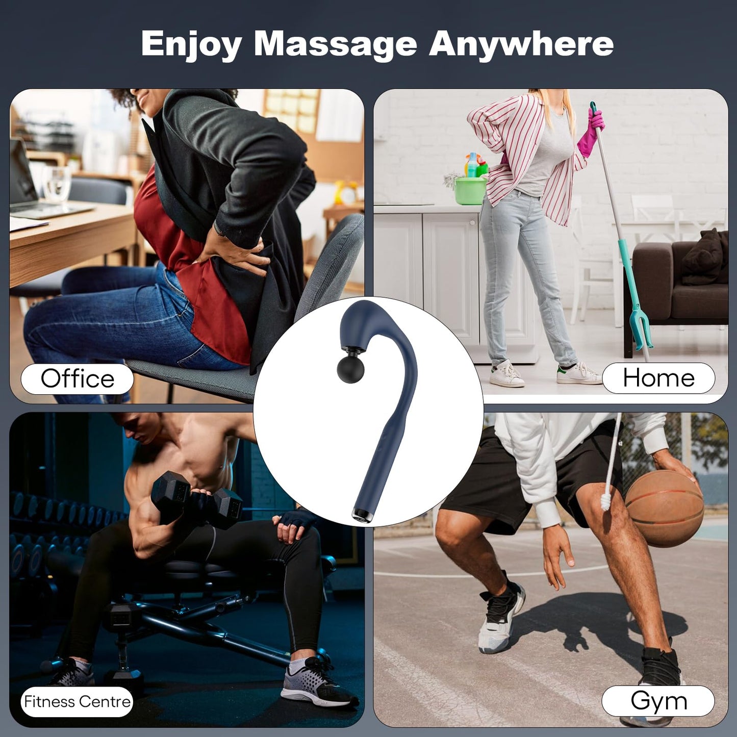 Massage Gun Deep Tissue with Extended Handle Revolutionary U-Shaped Back Massager,Body Massager for Neck,Shoulder,Leg(Dark Blue)
