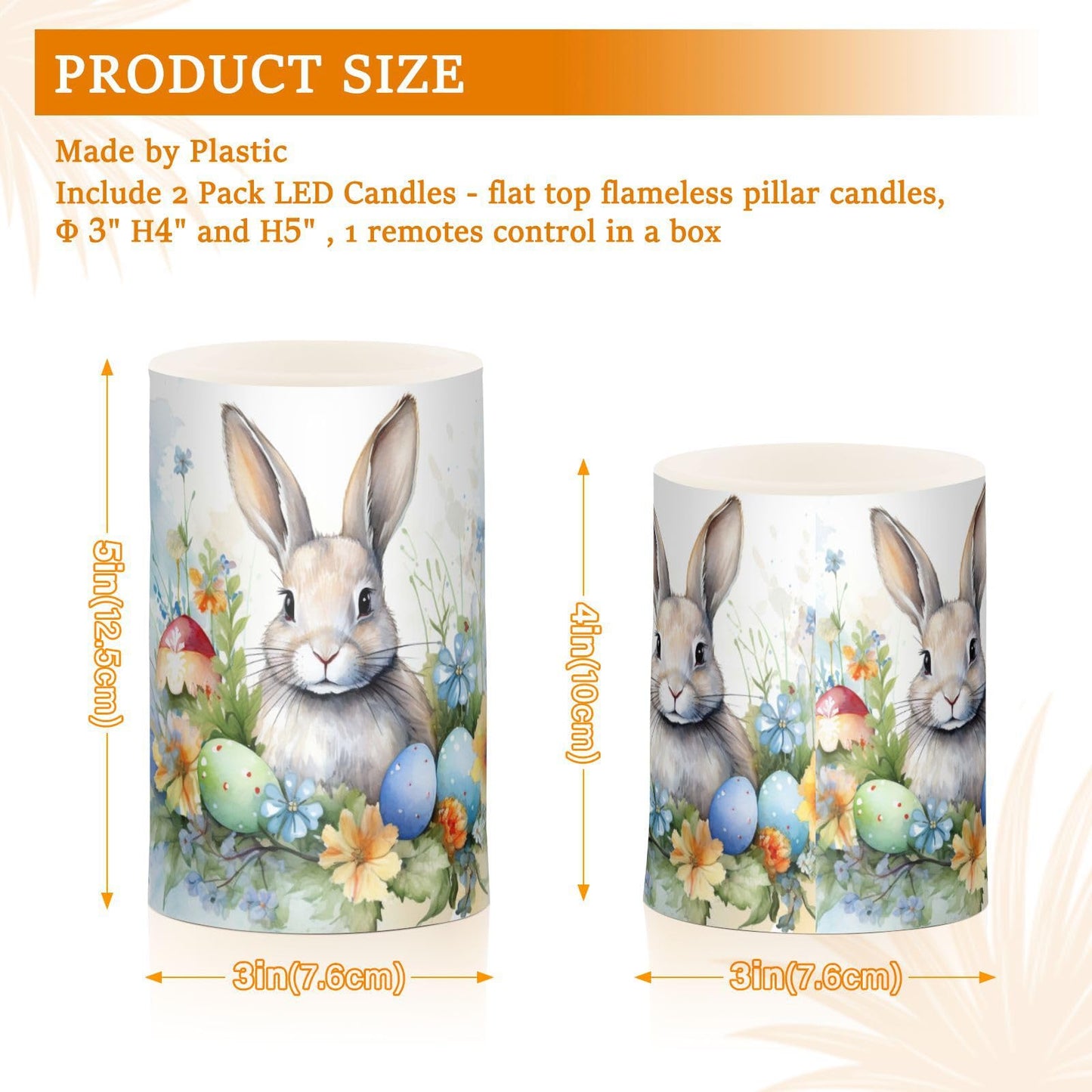 zyrtty 2 Pack Plastic Flameless Candles Easter Rabbit Colorful Eggs Watercolor Flower Bunny Battery Operated with Remote and Timer Real Wax LED Flickering Pillar Candles Set Window Christmas Holiday D