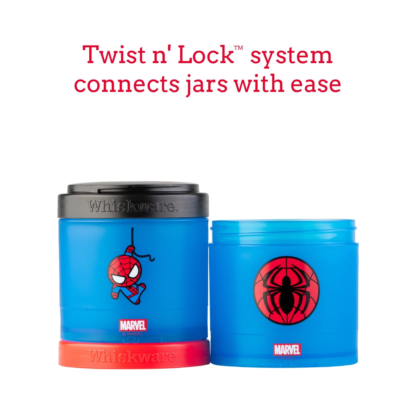 Whiskware Marvel Stackable Snack Containers for Babies, Kids, and Toddlers, 3 Stackable Snack Cups for School or Travel, Formula Friendly, Cupholder Friendly, Spider-Man