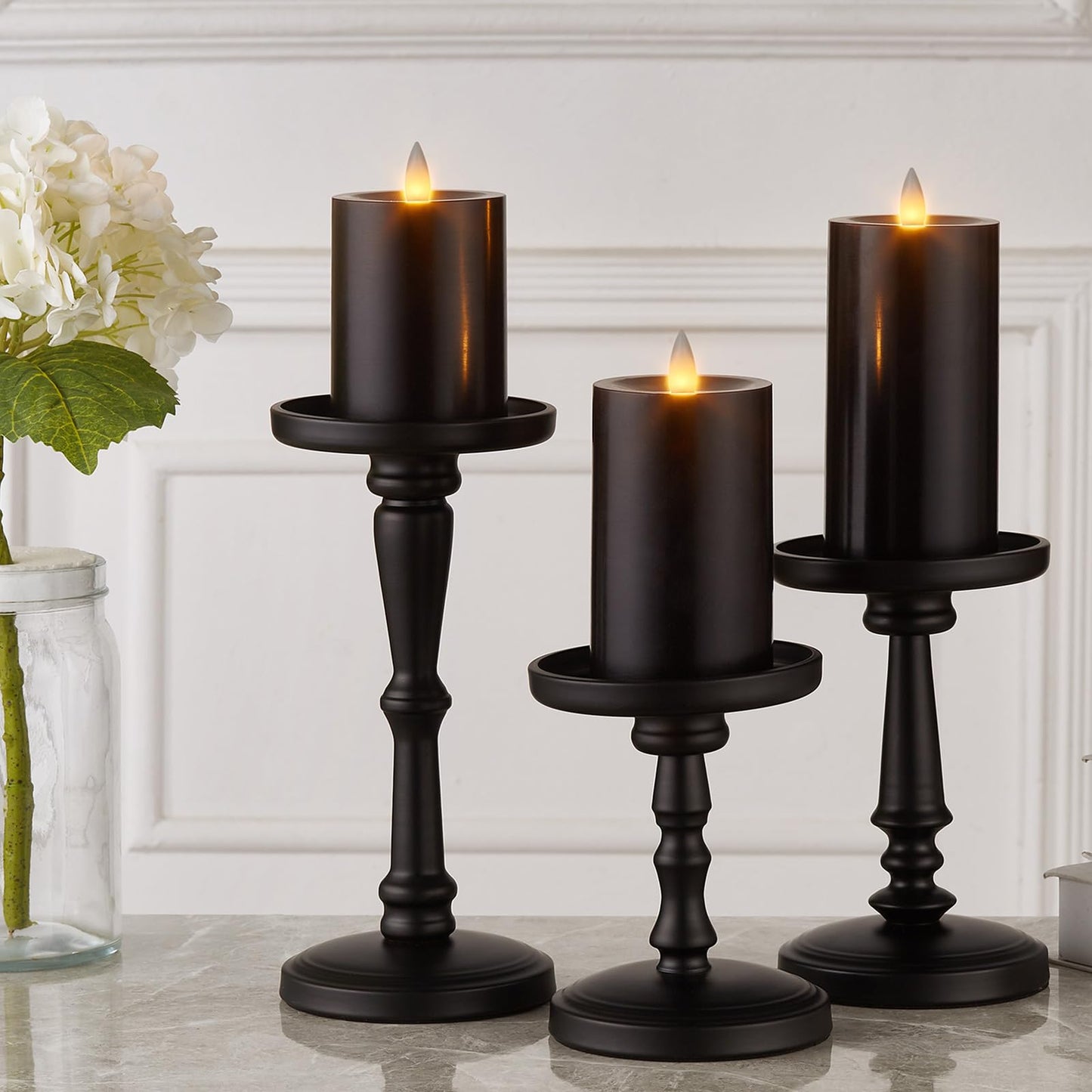 CozierGlow Flameless Pillar Candles Flickering with Remote Timer, Battery Operated LED Candles Up to 400 Hours, 3D Moving Flame Real Wax Candles. (Black)