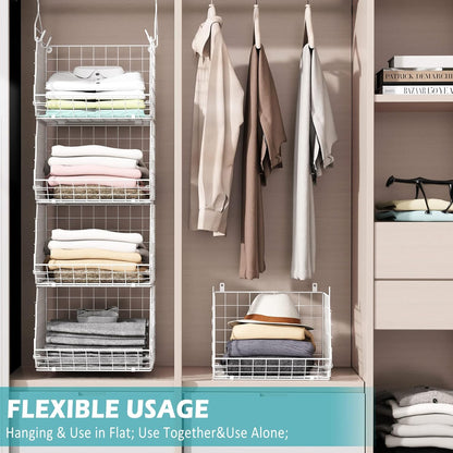 X-cosrack 4-Tier Closet Organizer - Foldable Shelving with Hooks & Storage Baskets | Patent White