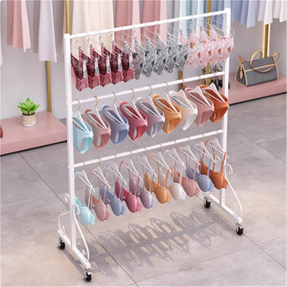 3 Tier Underwear Display Stand, Anti-Slip, Lingerie Bra Rack with Wheels, Metal, Retail Showshelves, Commercial Clothing Store Shelf, for Shorts,Hats, Sock(Gold,120 * 40 * 130cm)