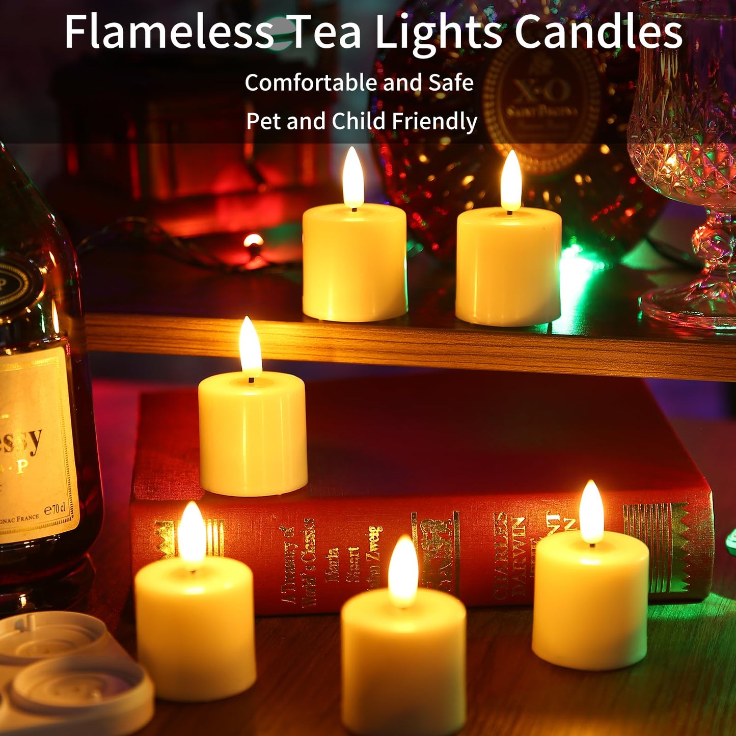YBU Rechargeable Flameless Tea Light Candles, Realistic Flickering LED with Remote & Timer, 100+ Hours, USB Charging Base, Safe for Home Wedding Decor (6-Pack, Amber)