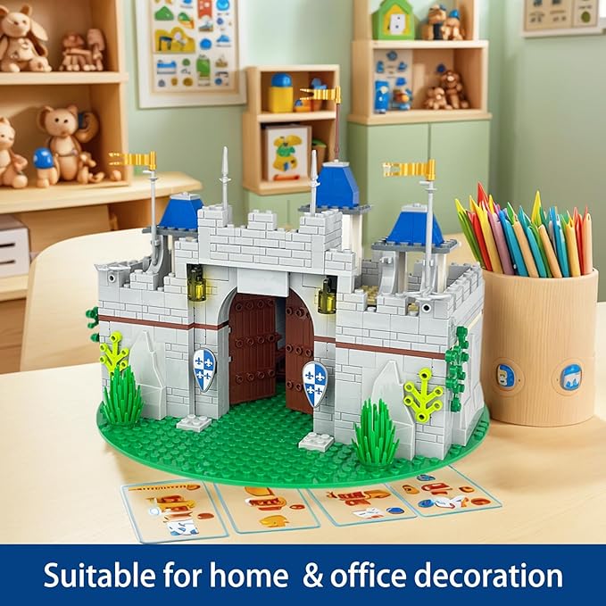 Usoway Medieval Knight Castle Building Blocks SetComes with 12 Knights FiguresCompatible with Lego Medieval Town Square Toysfor Adult and Children Ages 6+ 607016
