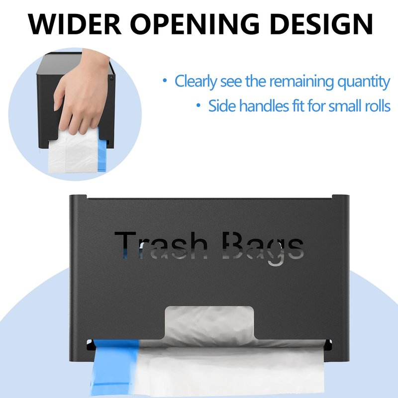 STWWO Large Trash Bag Holder Dispenser, Metal Garbage Bag Dispenser Roll Holder, Kitchen Trash Storage Organizer for Under Sink, Wall Mounted or Freestanding, Black