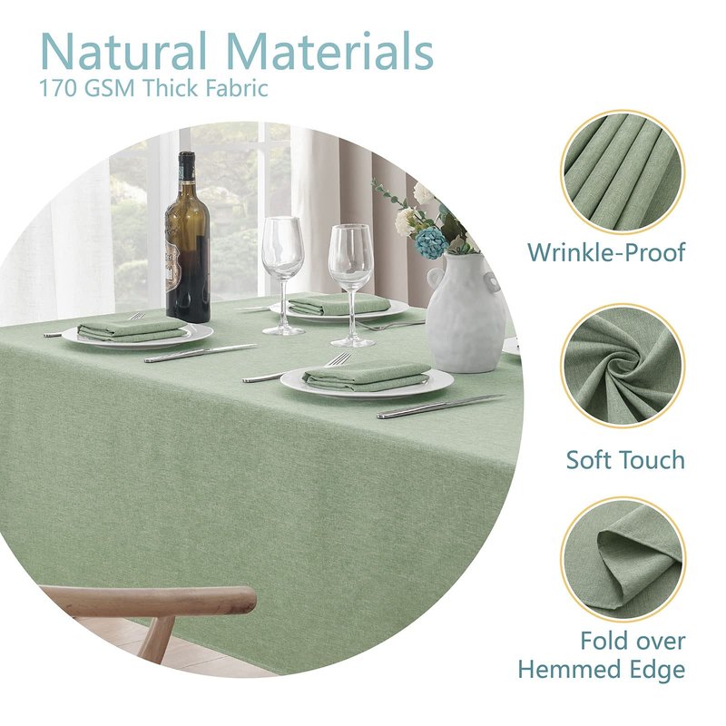 Veblandy 2 Pack Rectangle Tablecloth, 60x120 inch, Water Resistant Wrinkle Free Linen Textured Table Cloth Washable, Decorative Fabric Table Cover for Dining, Party and Camping, Sage Green