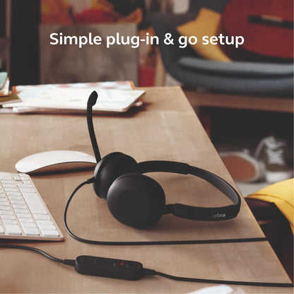 Jabra Evolve 10 Wired Headset with Noise-Cancelling Microphone for PC/Laptop Use, Easy USB-A Setup, TCO Certified, Lightweight Design, Inline Call/Volume Controls for Online Meetings, Black
