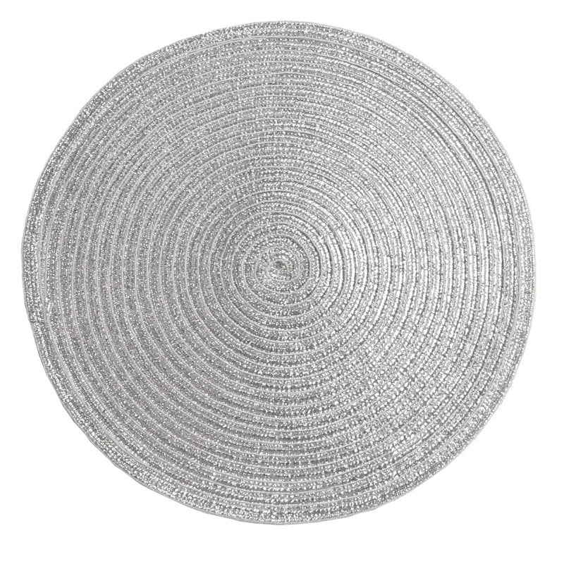 SHACOS Silver Glitter Round Placemats Set of 6 Sparkle Bling Place Mats Glitz Table Mats for Holiday Home Party Wedding Festive Table Decoration (6, Silver)