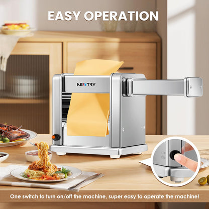 NEWTRY Electric Pasta Maker Family Noodle Making Machine Dough Roller Press Cutter with 3 Blade Attachments 2mm/4mm/6.5mm Pasta for Home Use US 110V