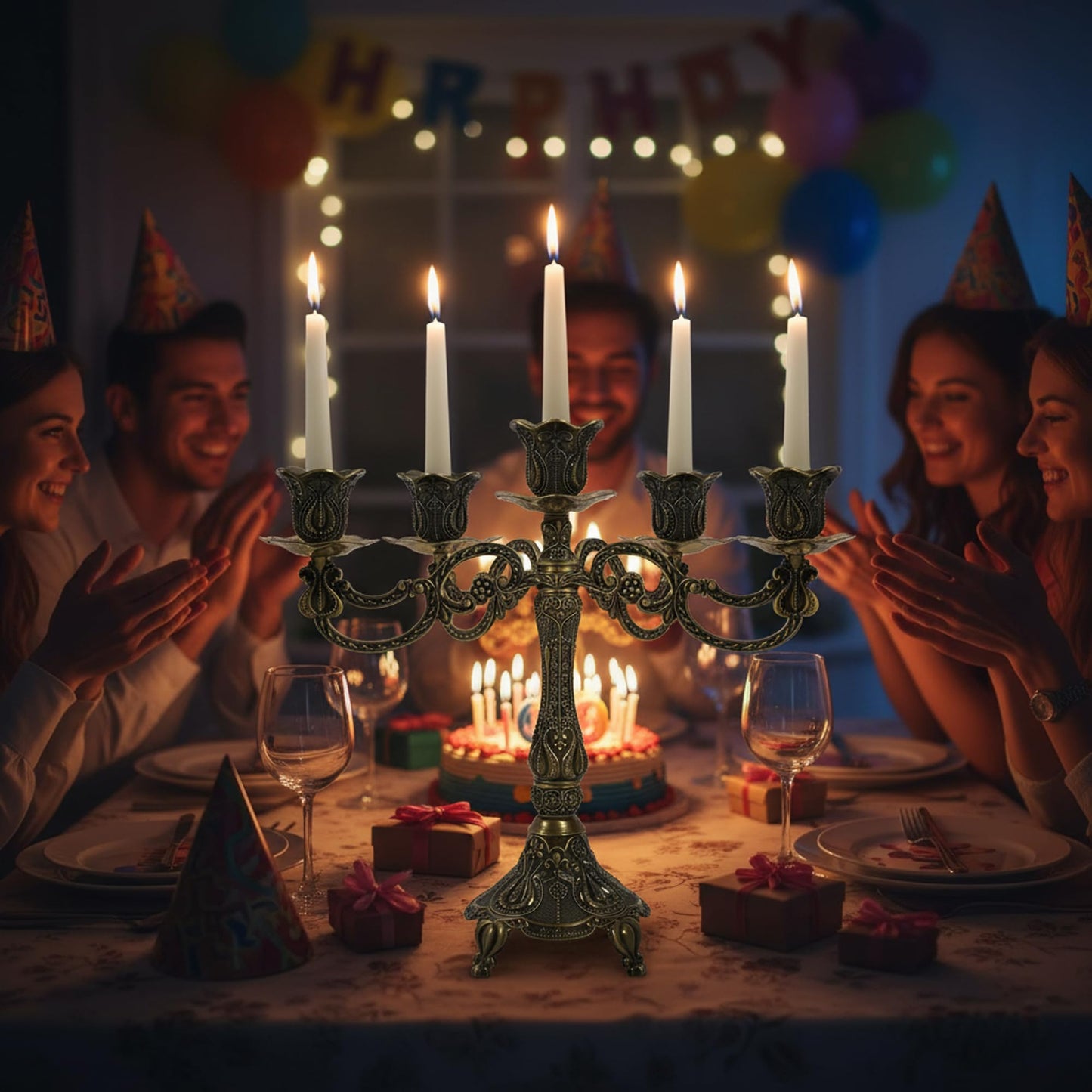 5-Candle Candelabra Metal Candlestick Holder Home Decoration for Weddings, Churches, Halloween, Christmas, Birthday, Wedding, Valentine's Day (A-Bronze*2)