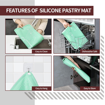 Silicone Baking Mat 20"L x 28"W, Extra Thick Dough Rolling Pad with Measurements and Edge Heightening, Non-stick Food Grade Silicone Pastry Mat for Pastry, Bread, Cookies
