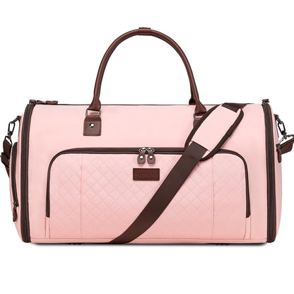 Vessgra Garment Bag for Airplane Travel,Weekender Travel Bag for Women, 2 in 1 Convertable Garment Duffle Bag with Shoes Compartment Carry on Bag Hanging Garment Bag Travel with Shoulder Strap,Pink