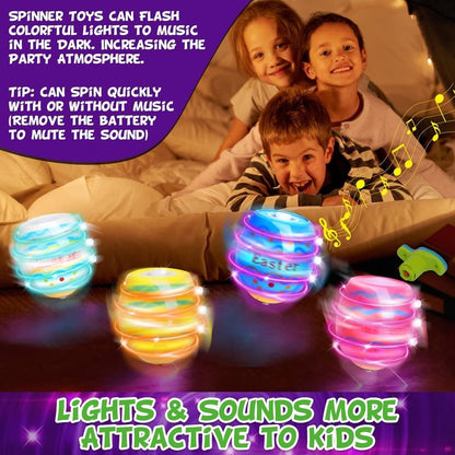 6 PCS Easter Eggs Toys Gifts for Kids, Light up & Singing Spinning Top with Flash, Easter Basket Stuffers, Plastic Easter Egg Hunt Party Favor Toy, Kids Goodie Bag Fillers, Gifts for 3+ Boys Girls