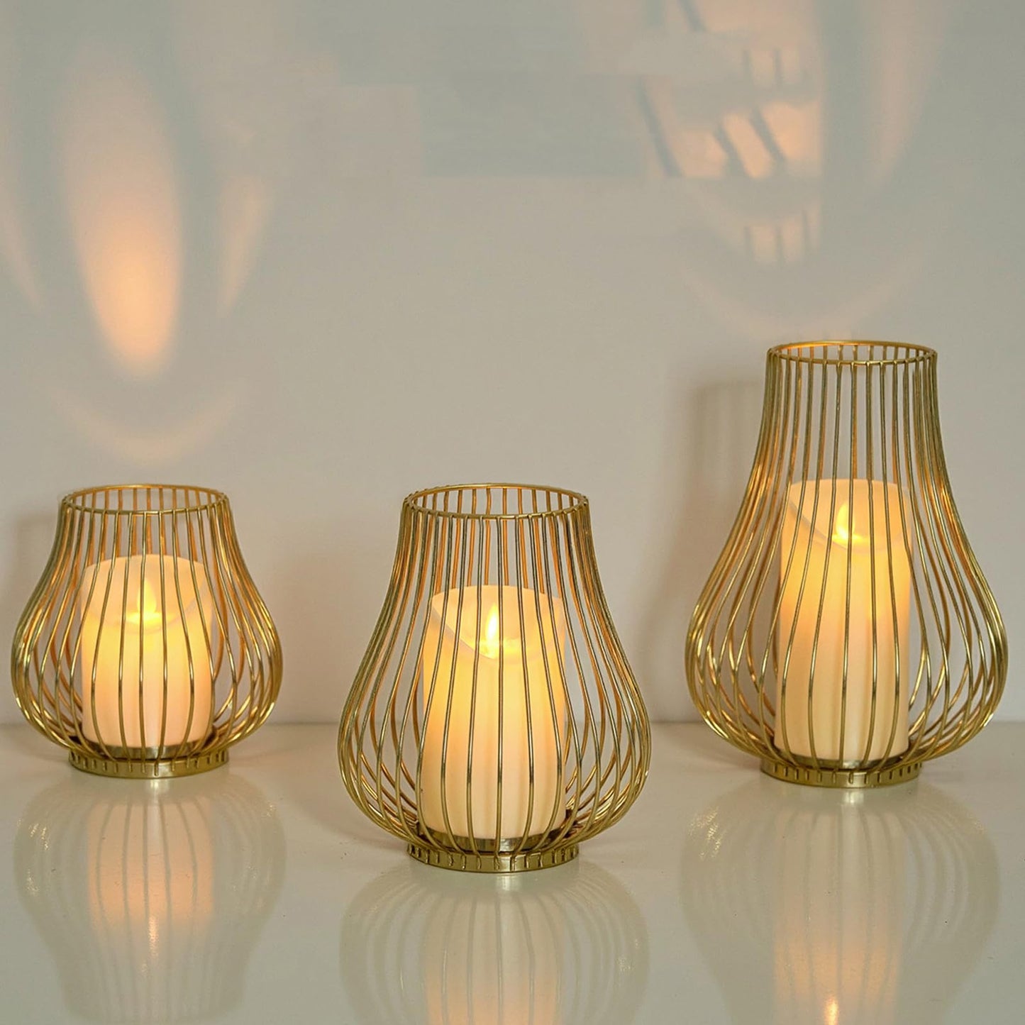 Metal Candle Holder for Pillar Candles, Pumpkin Cage Shape Candlestick Holder, Decorative for Table Centerpiece, Fireplace Mantel & Outdoor Event Christmas Decor